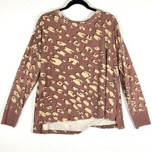 Wonderly Studio Womens XL Mauve Leopard Print Long Sleeve Side Slit Pullover Top